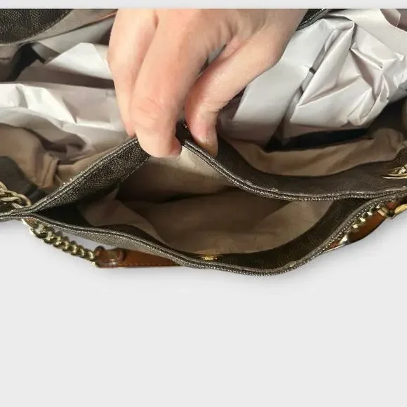 Vintage MICHAEL Michael Kors Brown Signature Leather Jet Set Chain Hobo Bag - Picture 5 of 16